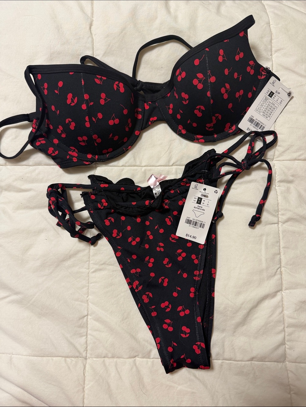 Ardene Black Bikini with Red Cherry Print